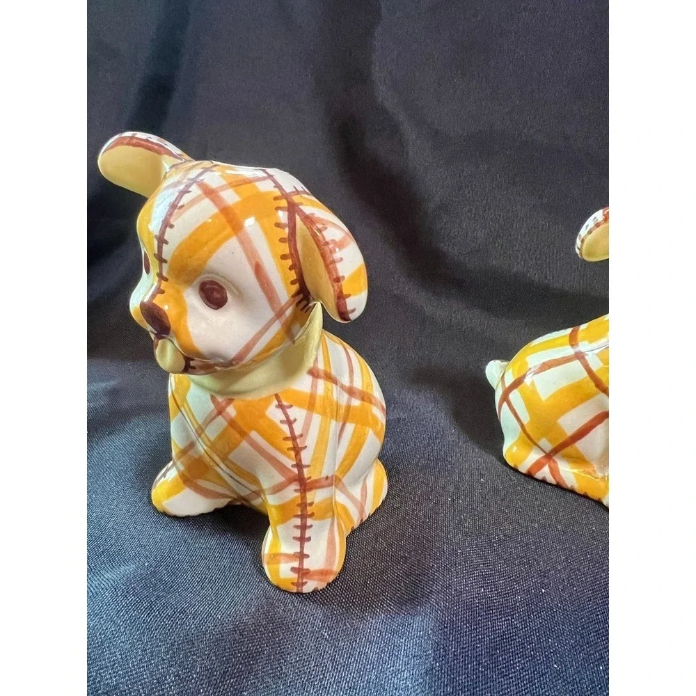 Vintage Brayton Laguna Pottery Plaid Puppy Dog Salt & Pepper Shakers 1930s Calif